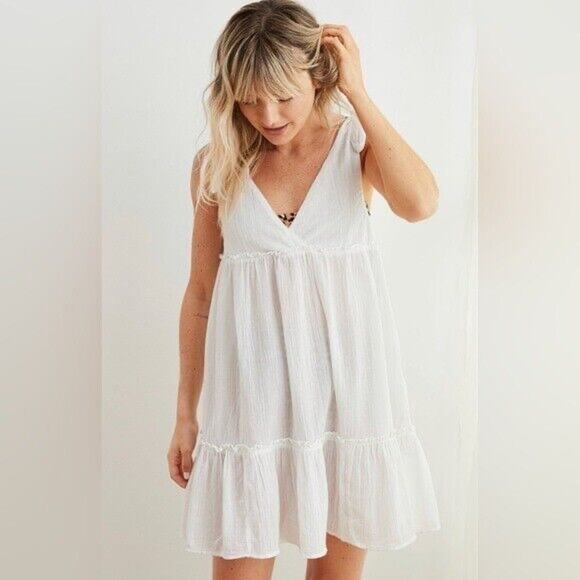 Aerie Pants - AERIE White 100% Cotton Tie Shoulder Sleeveless Dress Size Large